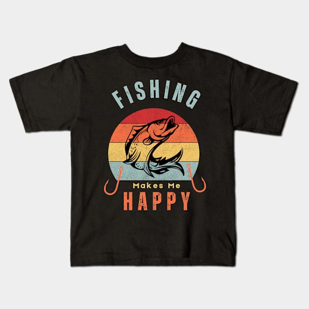 Fishing Makes Me Happy - Retro Style Kids T-Shirt by Syntax Wear